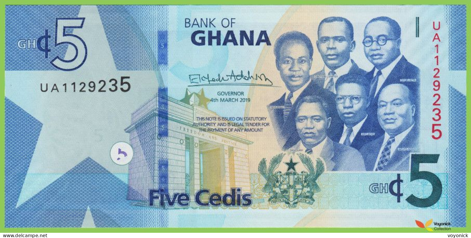 Voyo GHANA 5 Cedis 2019 P46a B156a UA UNC - Ghana