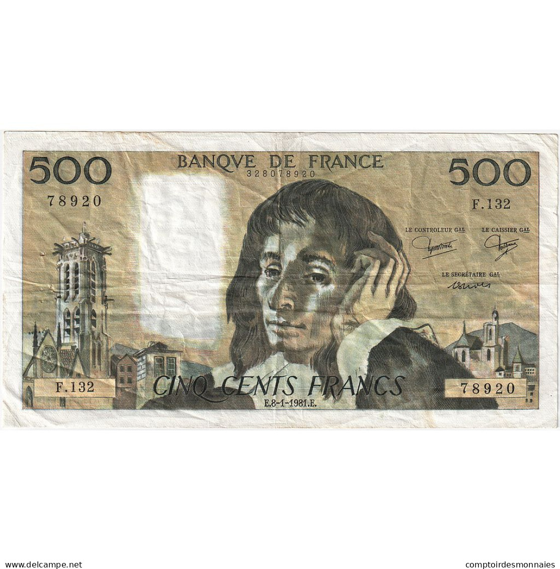 France, 500 Francs, Pascal, 1981, F.132, TB+, Fayette:71.23, KM:156e - 500 F 1968-1993 ''Pascal''