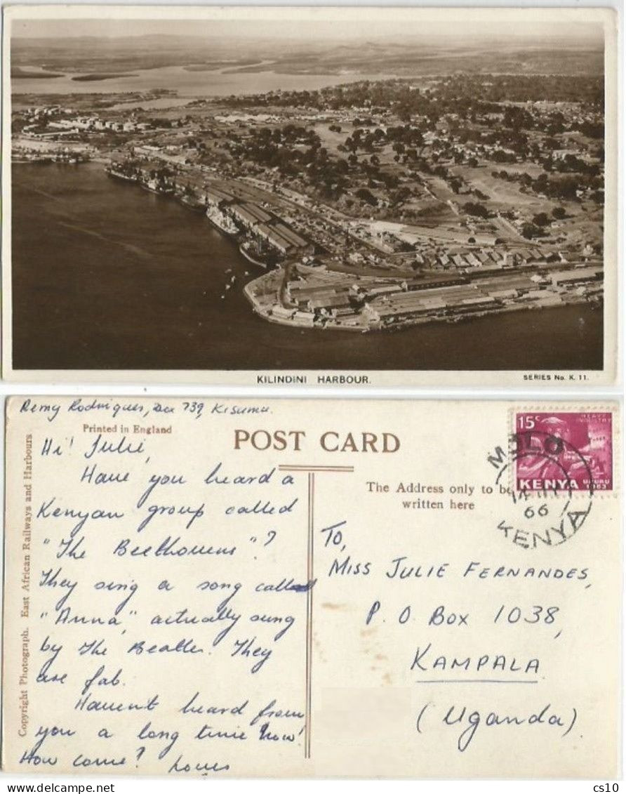 SCARCE LOCAL DESTINATION RATE !! Kenya Regular C.15 Solo Franking PPC14jul1966 Kilindini Harbour To Kampala Uganda - Kenya (1963-...)