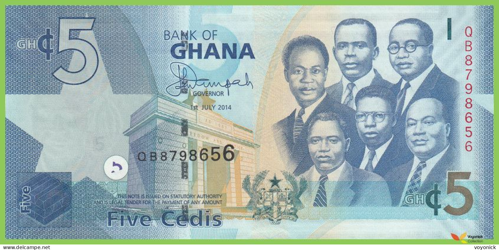 Voyo GHANA 5 Cedis 2014 P38e B146e QB UNC - Ghana