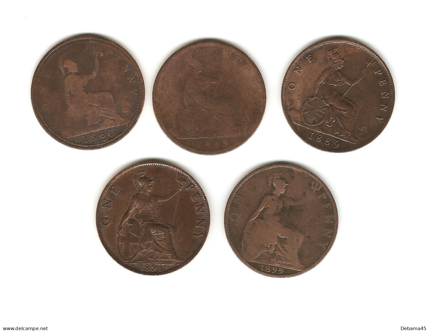 602/ Grande-Bretagne : Victoria : 5 X 1 Penny : 1860 - 1885 - 1889 - 1898 - 1899 - Other & Unclassified
