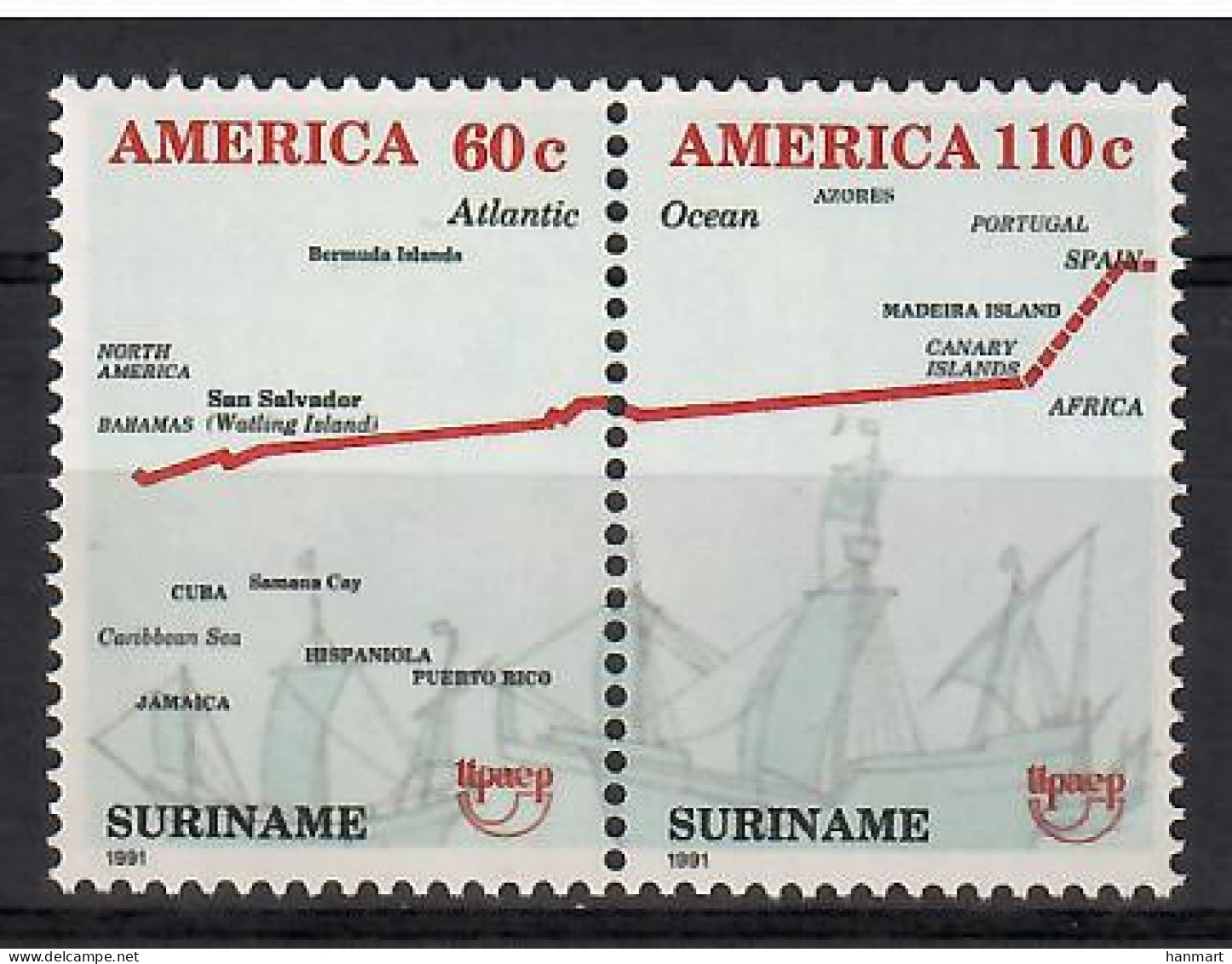 Suriname 1991 Mi 1377-1378 MNH  (ZS3 SRNpar1377-1378) - Christoph Kolumbus