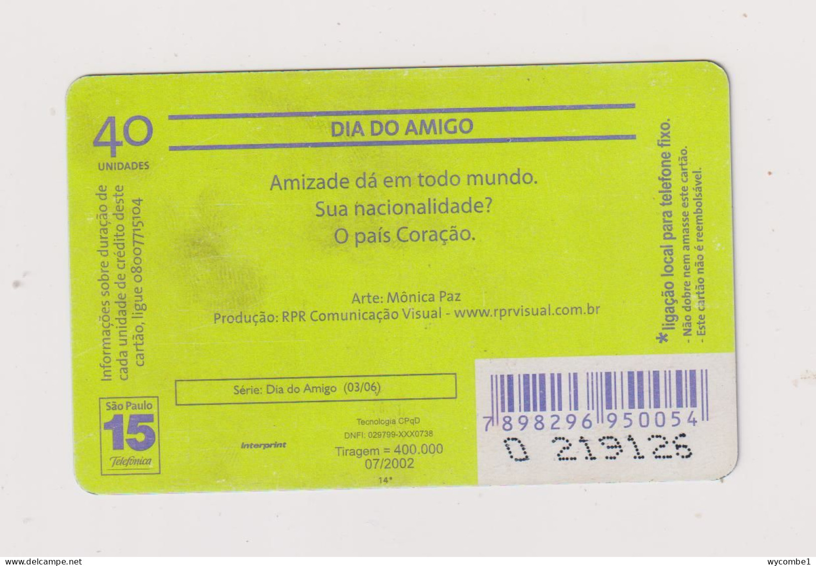 BRASIL -  Friends Day Inductive  Phonecard - Brazil