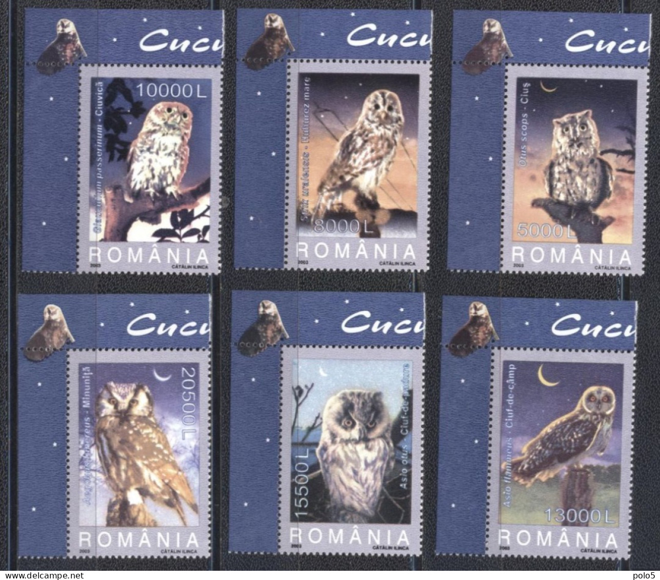 Romania 2003-Owls Set (6v) - Unused Stamps