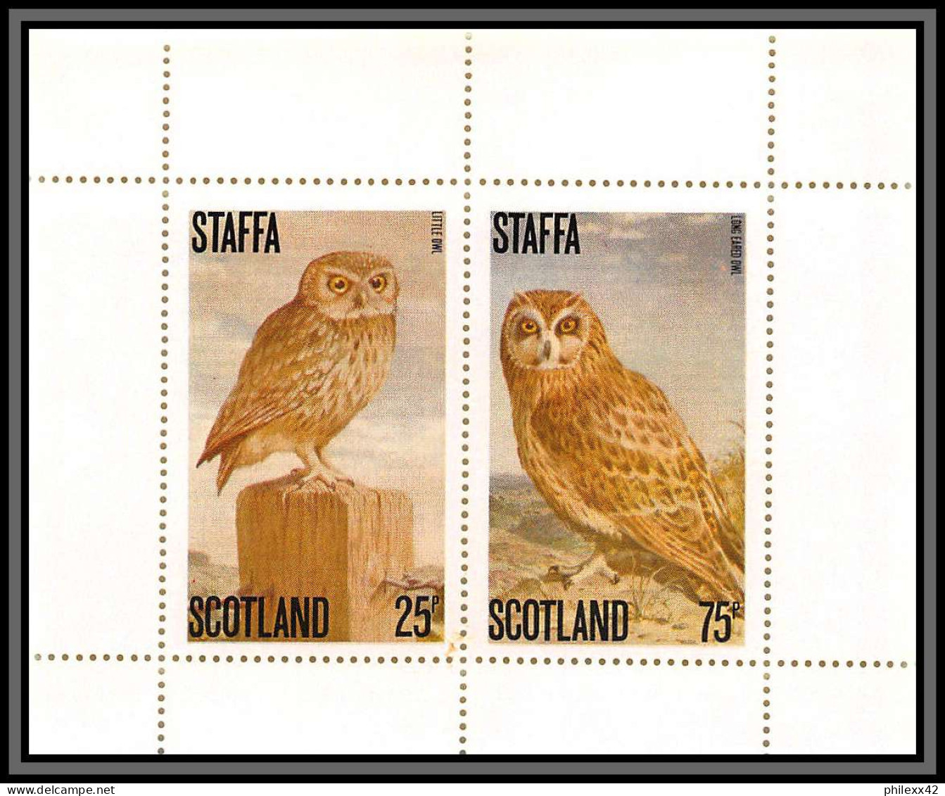 80864b Staffa Scotland Bloc + Série Chouette Owl Owls Birds Of Prey Oiseaux Birds Bird ** MNH 1979 - Schottland