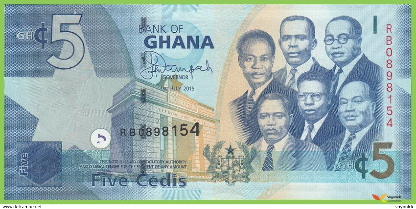 Voyo GHANA 5 Cedis 2015 P38f B146f RB UNC - Ghana