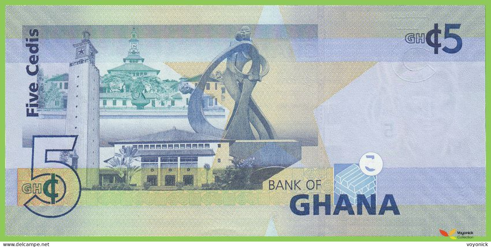 Voyo GHANA 5 Cedis 2015 P38f B146f RB UNC - Ghana