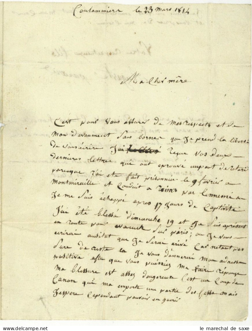 Campagne De France 1814 Coulommiers Lettre De Soldat Bataille Montmirail Plancy Mery Parard - Historische Personen