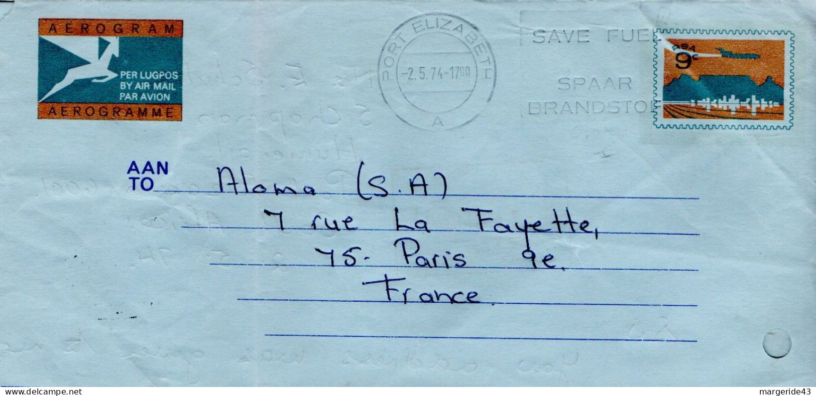 AFRIQUE DU SUD AEROGRAMME POUR LA FRANCE 1970 1974 - Lettres & Documents