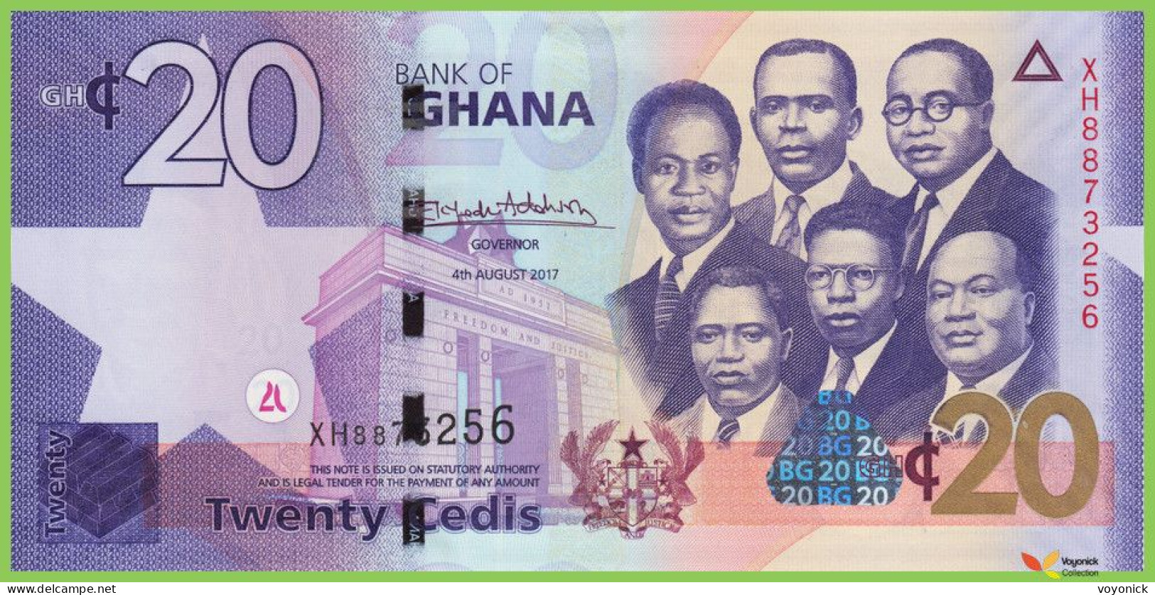 Voyo GHANA 20 Cedis 2017 P40g B148g XH UNC - Ghana