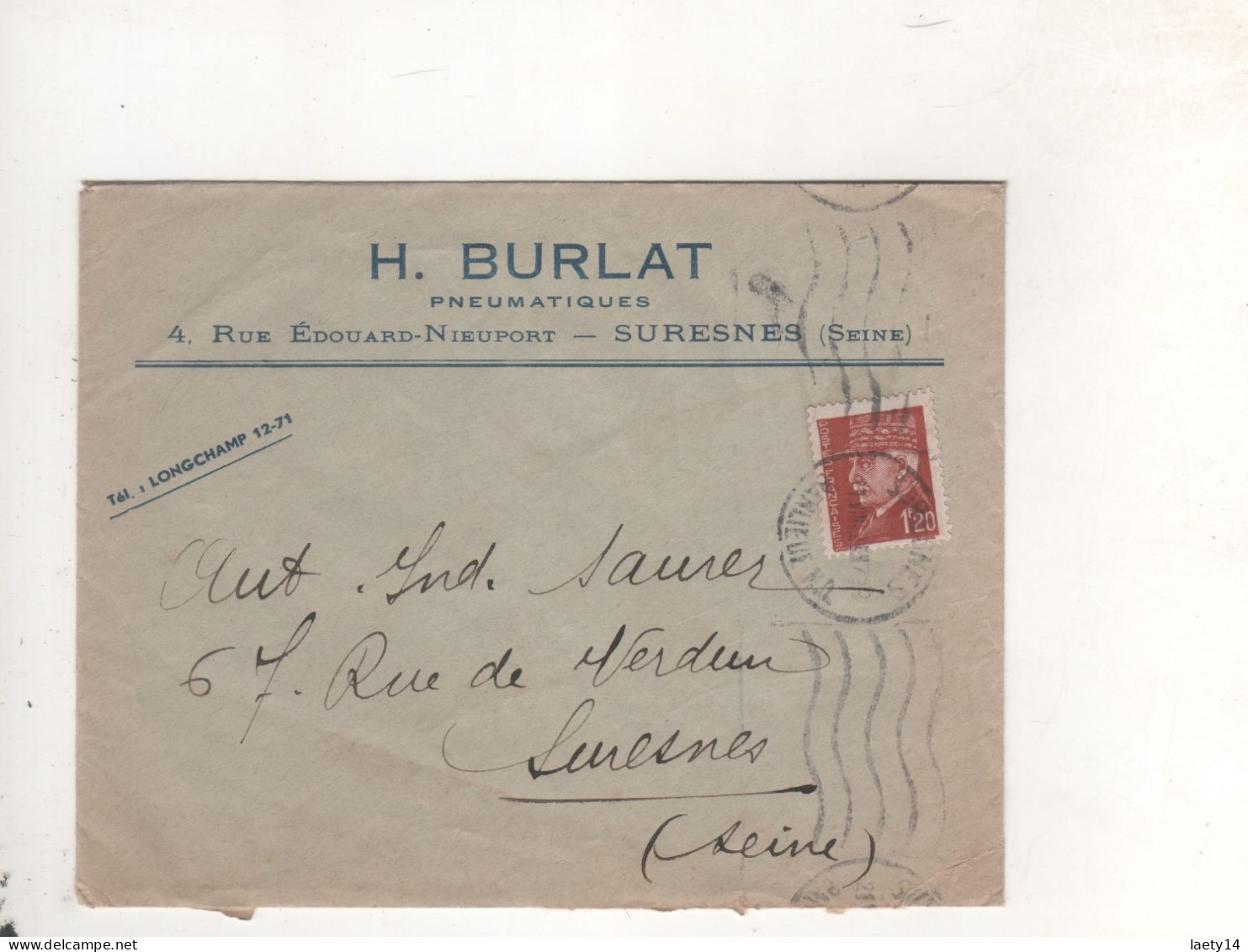 Lettre France Pub PNEUMATIQUES Suresnes - Lettres & Documents