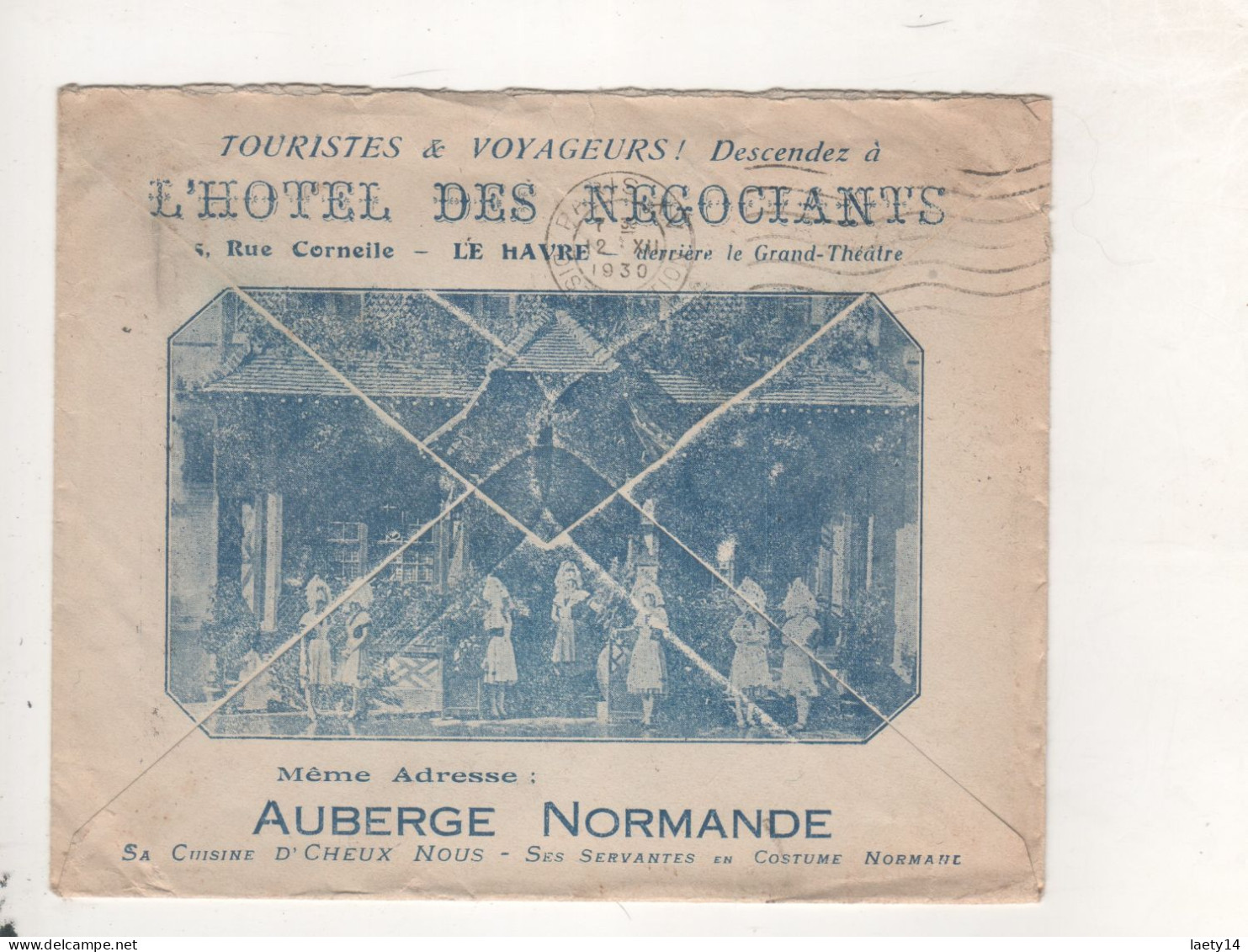 Lettre France Pub Hotel Des Negociants Le Havre - Lettres & Documents