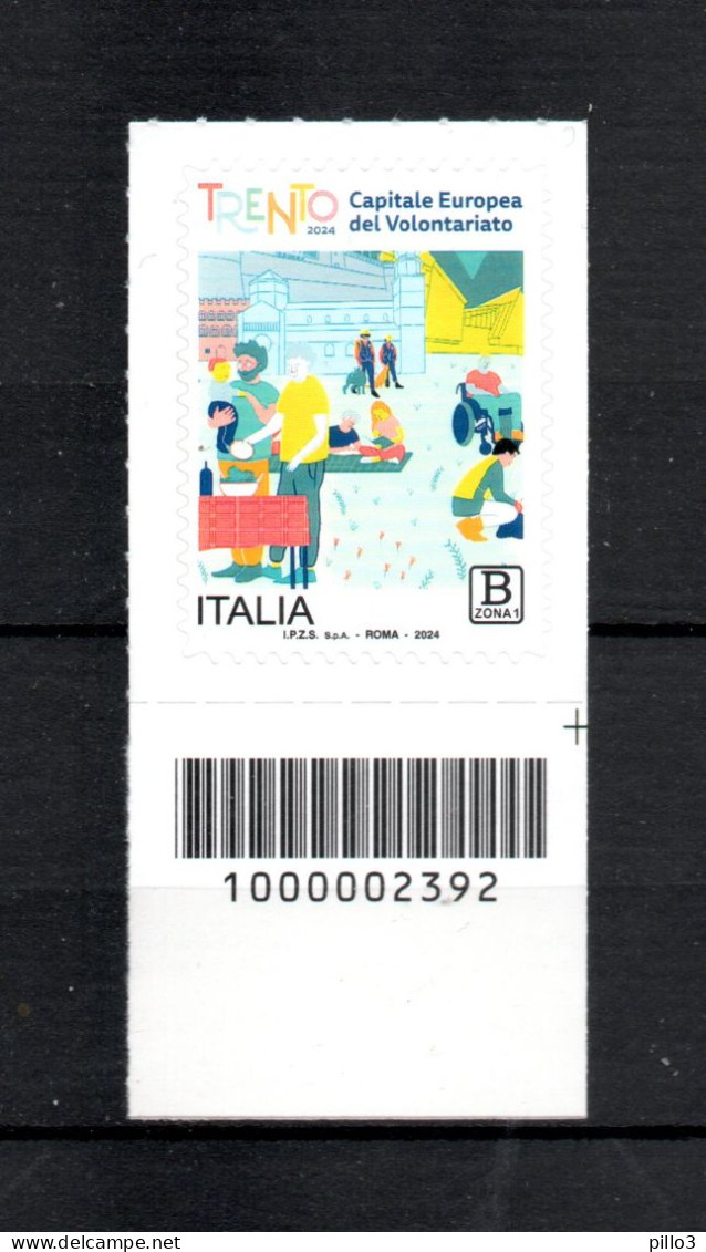 ITALIA :  TRENTO Capitale Europea Del Volontariato - C/Barre N° 2392  MNH**   3.02.2024 - Code-barres