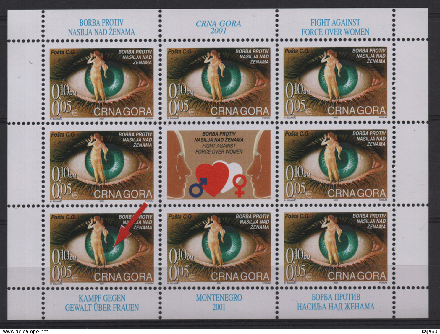 502 Montenegro 2001 Fight Against Force Over Women, With Engraver, Sheet, MNH - Montenegro