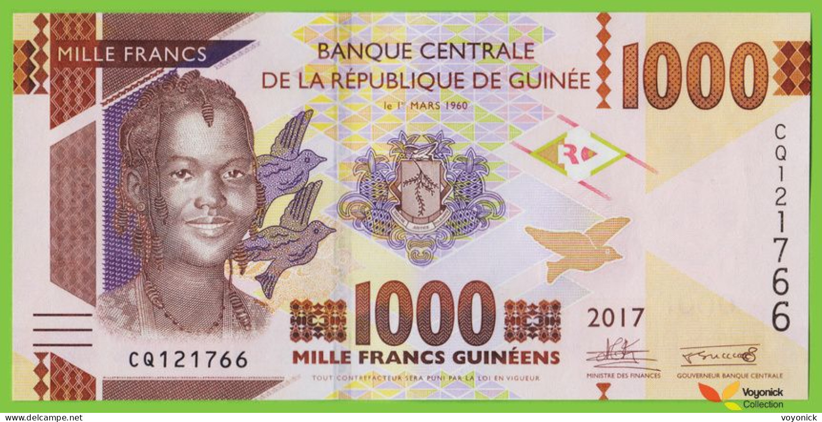 Voyo GUINEA 1000 Francs 2017 P48b B339b CQ UNC - Guinea