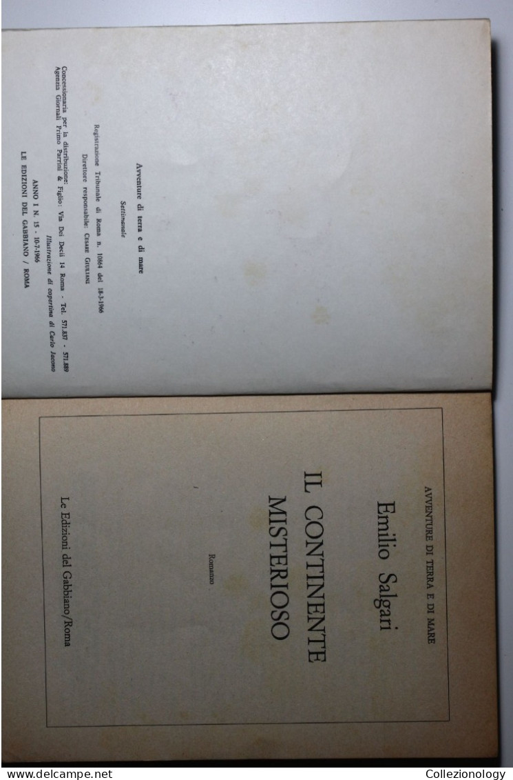 LIBRO IL CONTINENTE MISTERIOSO DI EMILIO SALGARI 1966 EDIZIONI DEL GABBIANO ROMA COLLANA AVVENTURE DI TERRA E DI MARE - Anciens