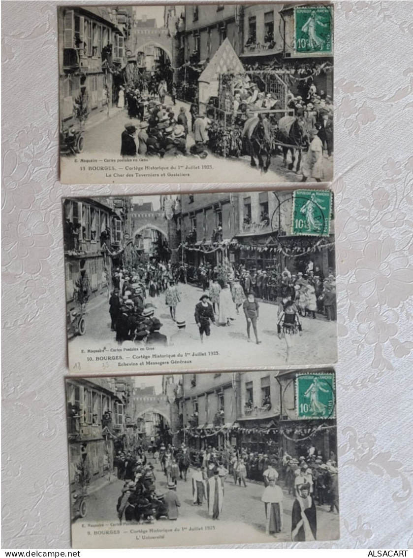 Bourges , 3 Cartes Du Cortege Historique 1923 , Circulée Même Correspondance - Bourges