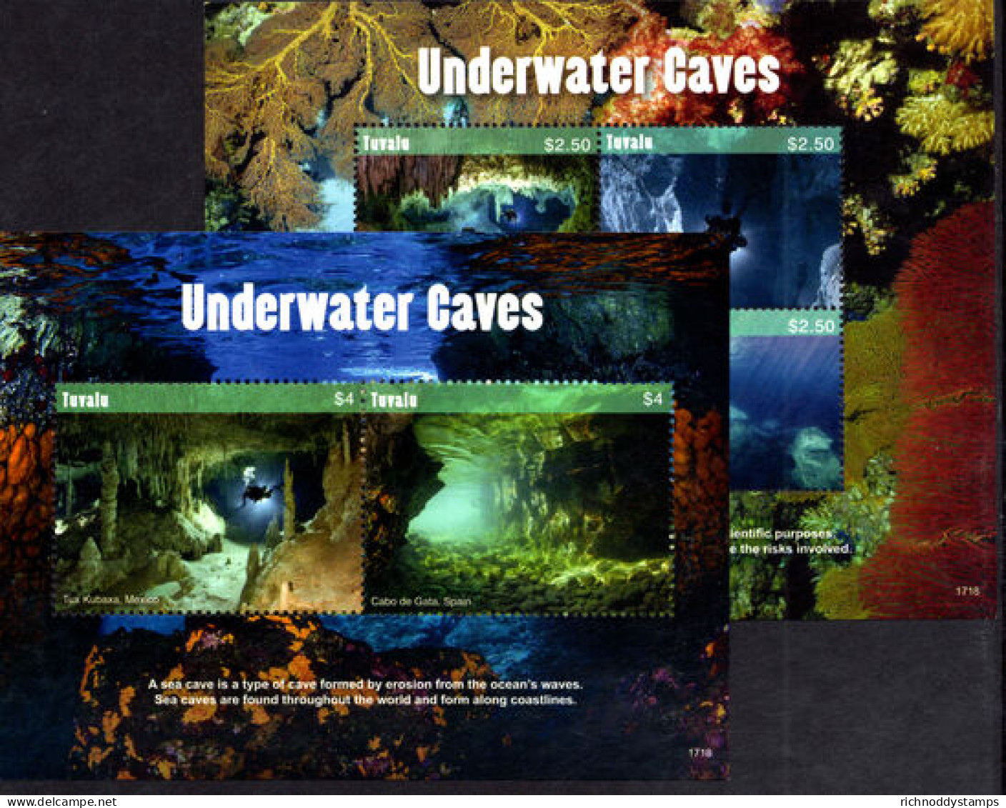 Tuvalu 2017 Underwater Caves Sheetlet And Souvenir Sheet Unmounted Mint. - Tuvalu