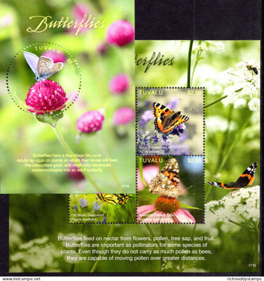 Tuvalu 2017 Butterflies Sheetlet And Souvenir Sheet Unmounted Mint. - Tuvalu (fr. Elliceinseln)