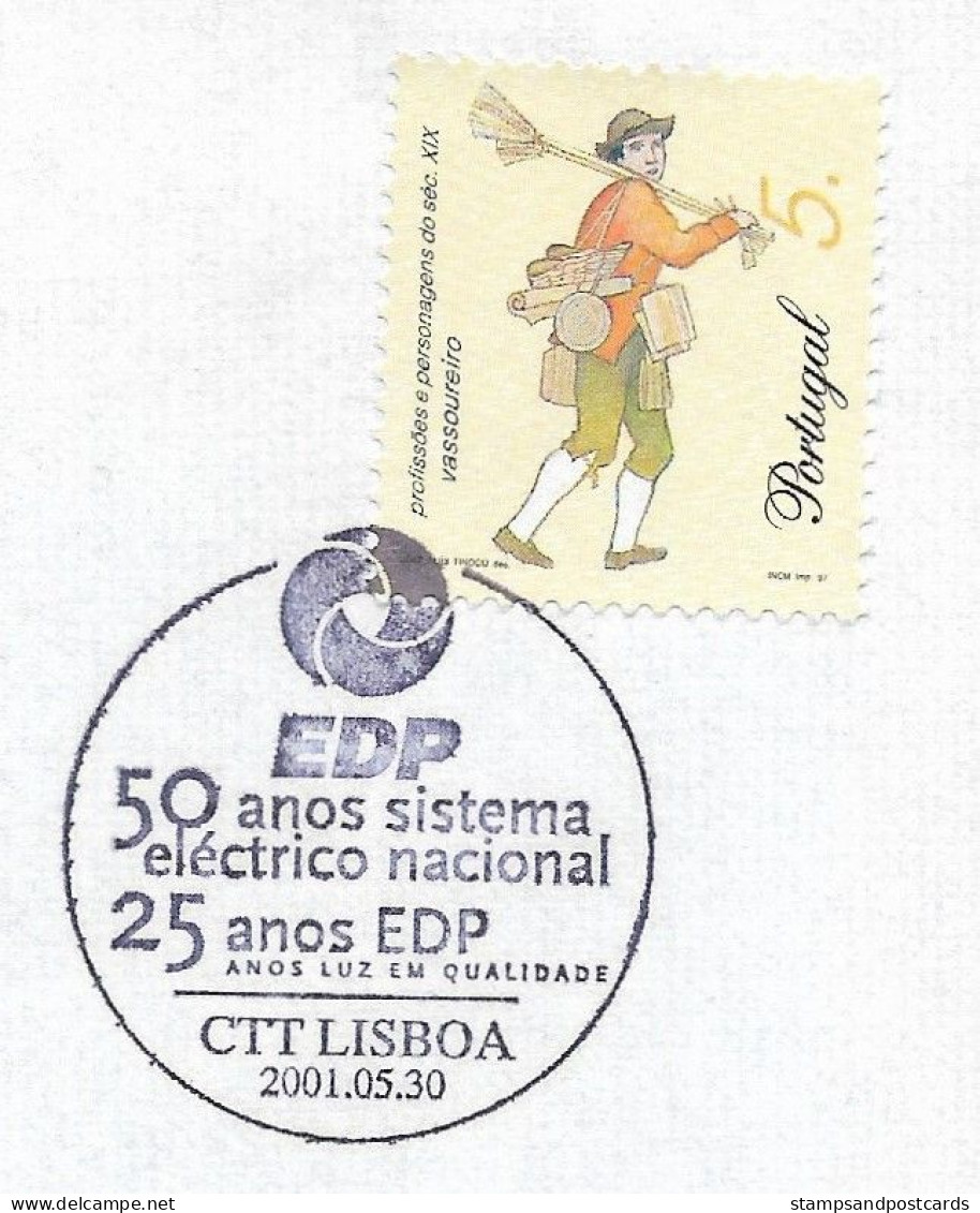 Portugal Cachet Commémoratif 50 Ans Système électrique National 25 Ans EDP Électricité 2001 Event Postmark Electricity - Electricity