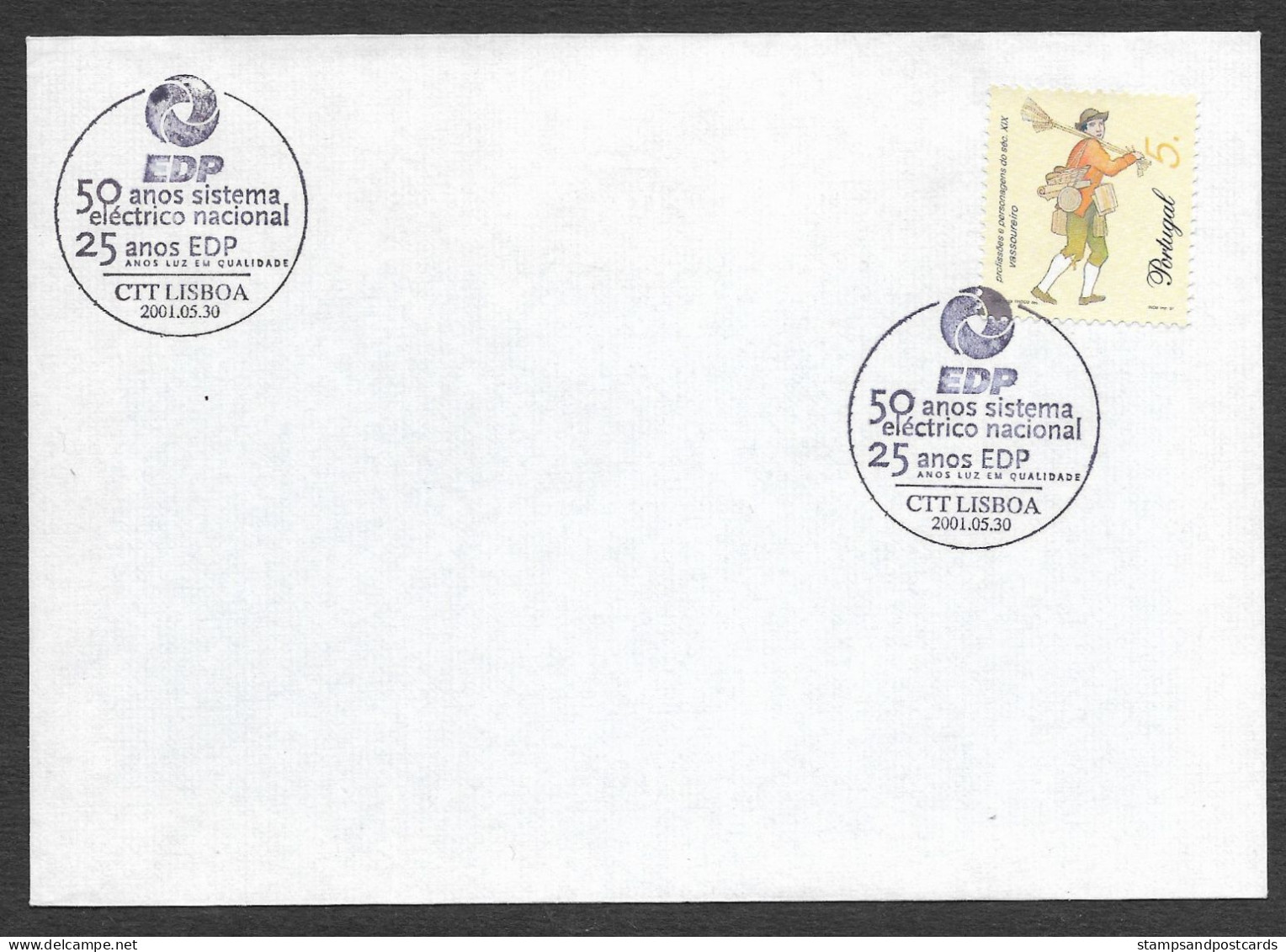 Portugal Cachet Commémoratif 50 Ans Système électrique National 25 Ans EDP Électricité 2001 Event Postmark Electricity - Elektriciteit