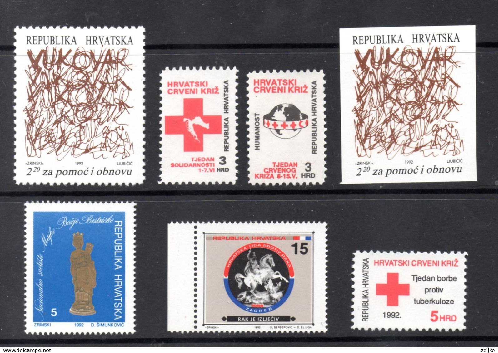 Croatia 1992, MNH, Charity Stamps, Red Cross, Complete Year, Michel 20 - 25 - Kroatien