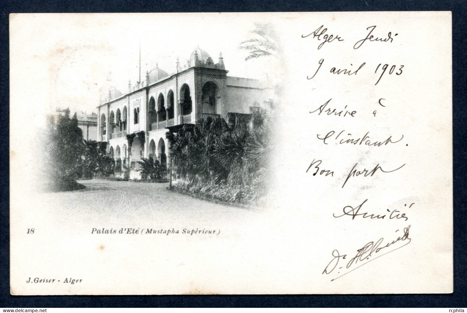 RC 27114 ALGERIE 1903 - 1c TYPE BLANC OBL. MUSTAPHA ALGER SUR CARTE POSTALE AU TARIF IMPRIMÉ POUR LA FRANCE - Cartas & Documentos