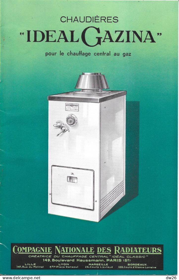 Document Commercial - Livret Chaudières à Gaz Idéal Gazina (Compagnie Nationale Des Radiateurs, Paris) - Elettricità & Gas