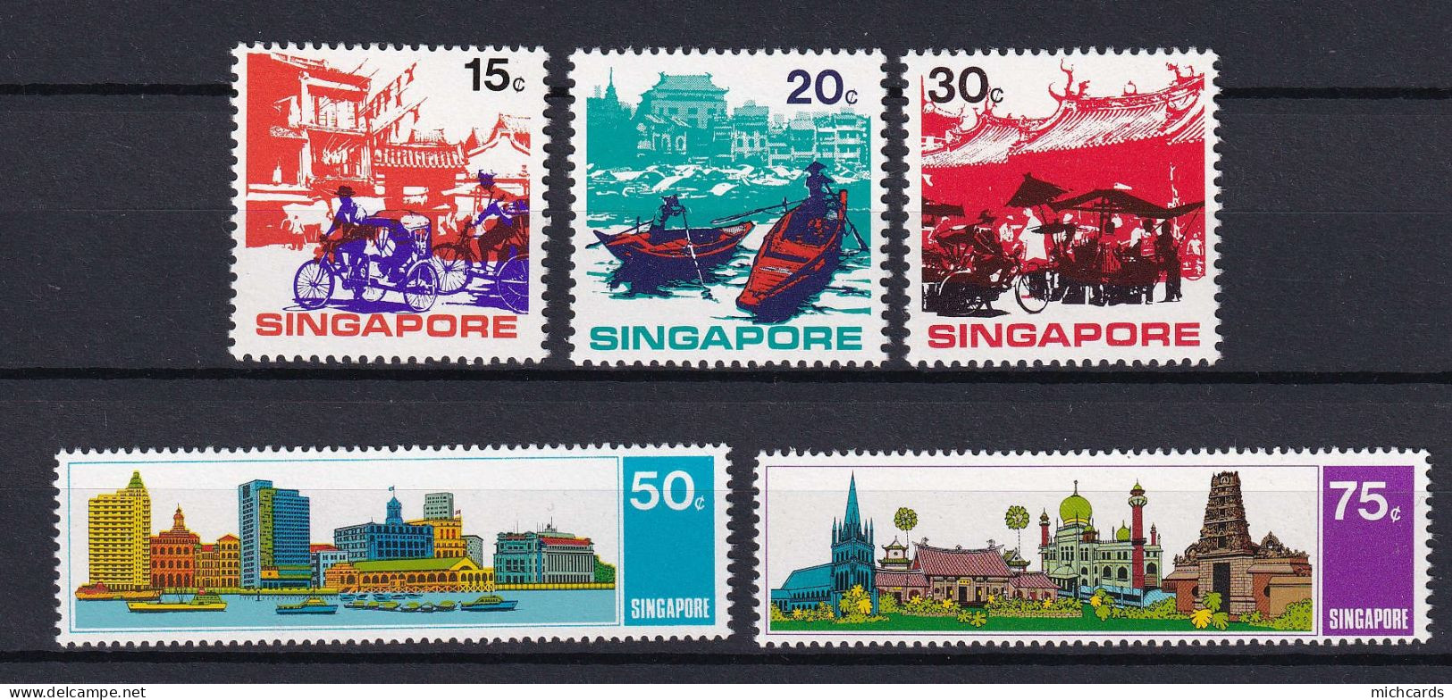 179 SINGAPOUR 1971 - Y&T 129/33 - Tourisme Velo Barque - Neuf ** (MNH) Sans Charniere - Singapour (1959-...)