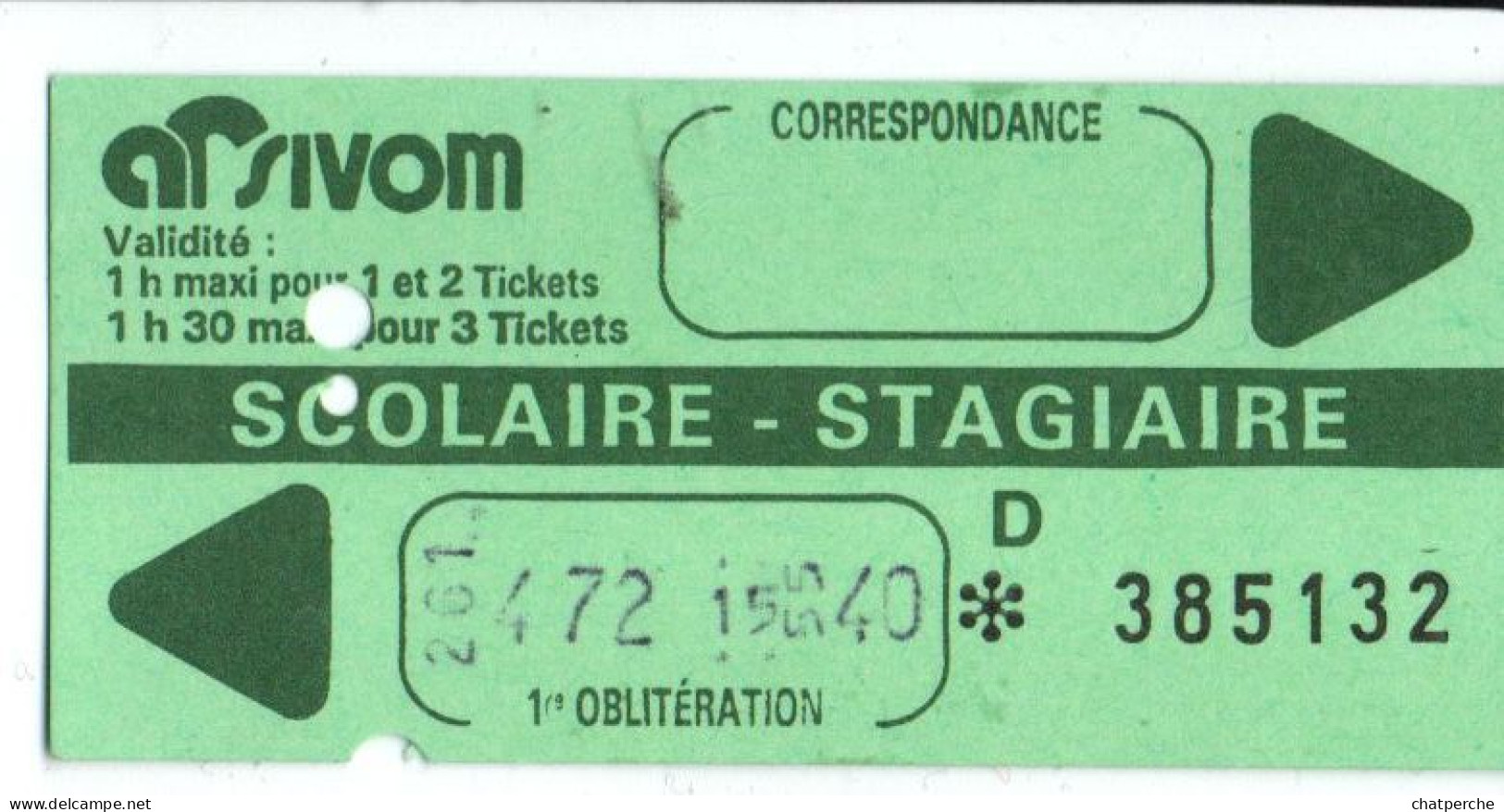 BILLET TICKET ENTREE TRANSPORT AUTOBUS .. SIVOM AUTOBUS SCOLAIRE STAGIARE - Europe