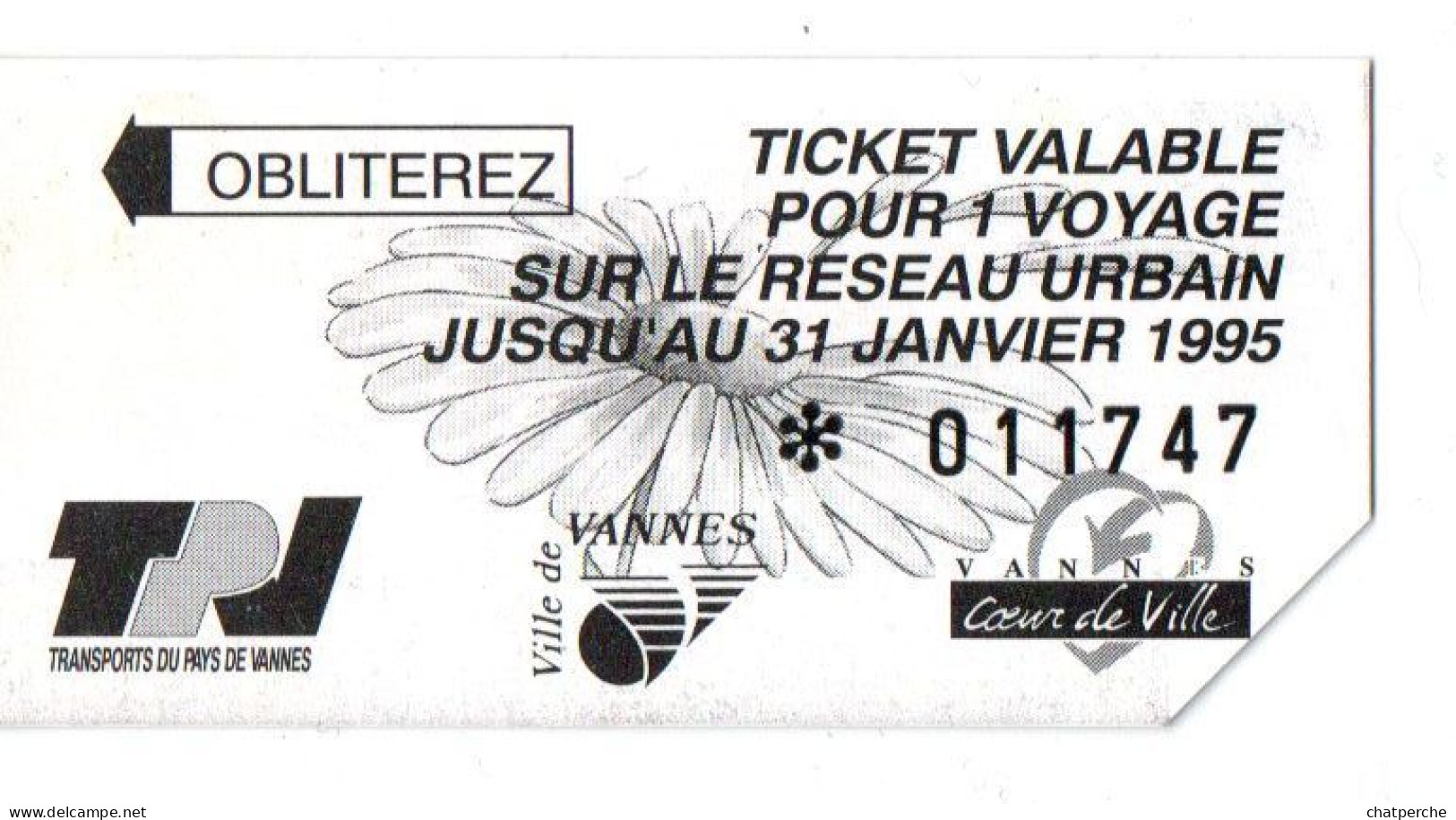 BILLET TICKET ENTREE TRANSPORT AUTOBUS TPV .. VANNES 56 MORBIHAN AUTOBUS - Europa