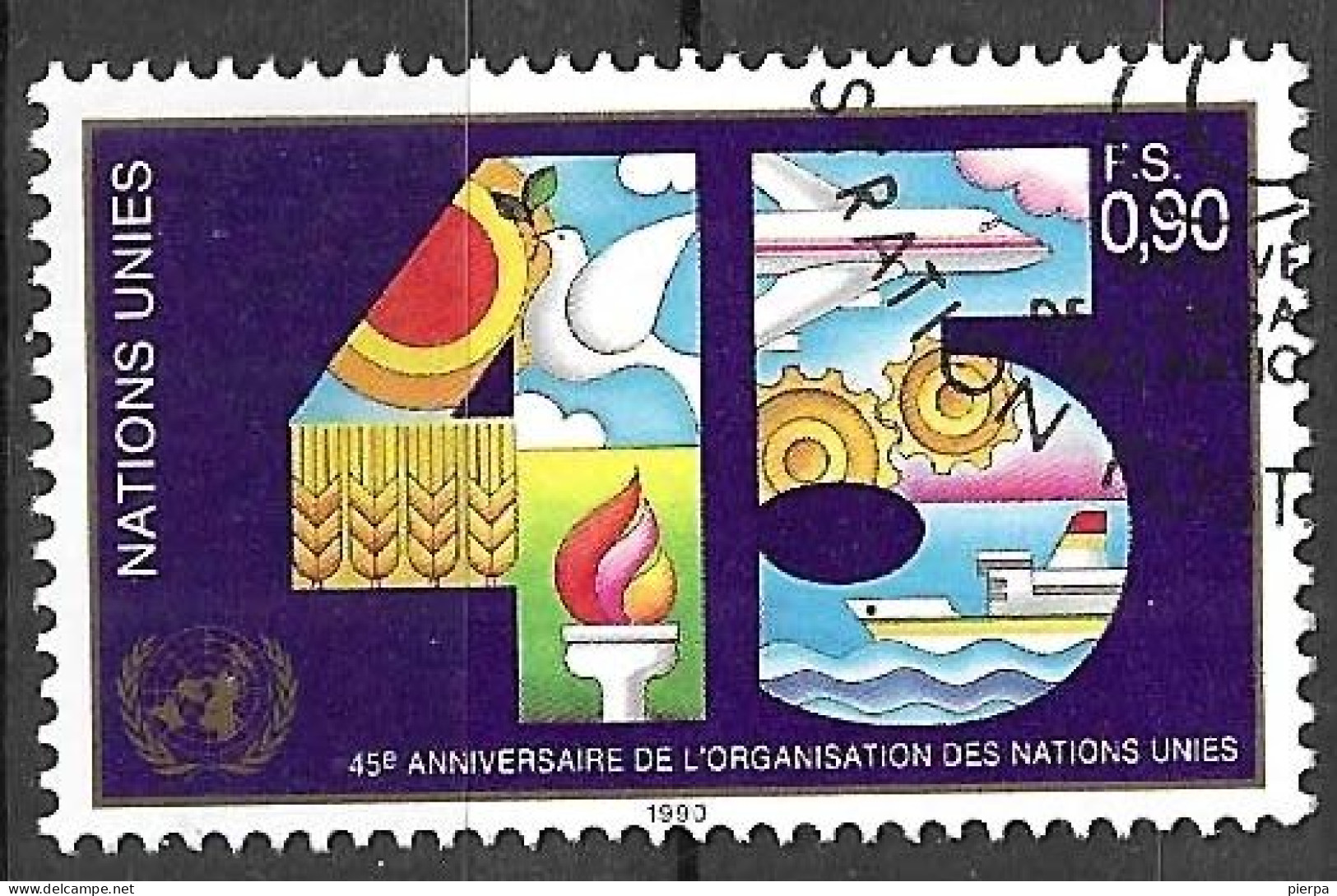 O.N.U. GENEVE - 1990 - 45° O.N.U.  - FR. 0,90 - USATO (YVERT 192 - MICHEL 188) - Used Stamps