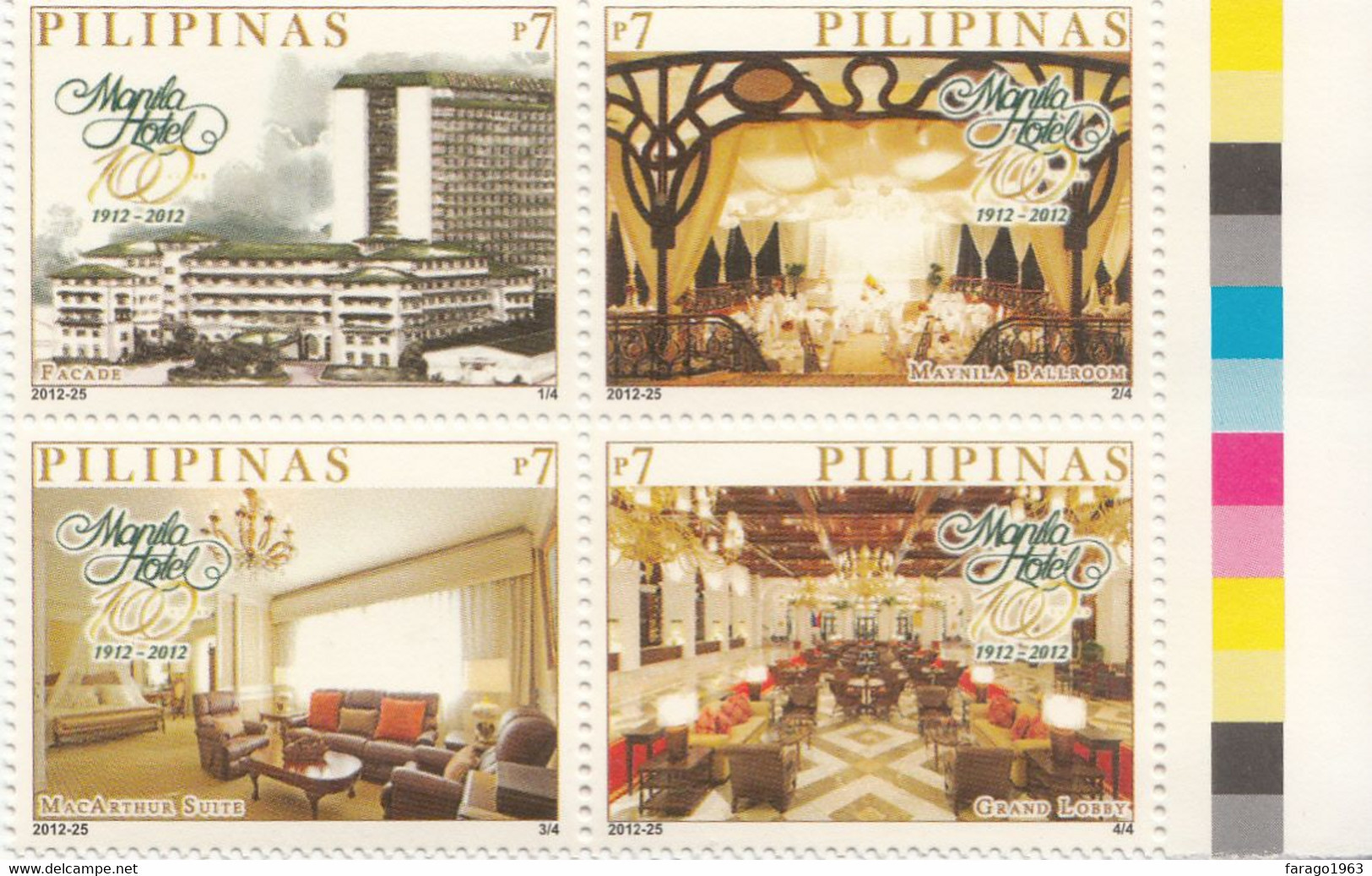 2012 Philippines Manila Hotel Complete Block Of 4 MNH - Philippines