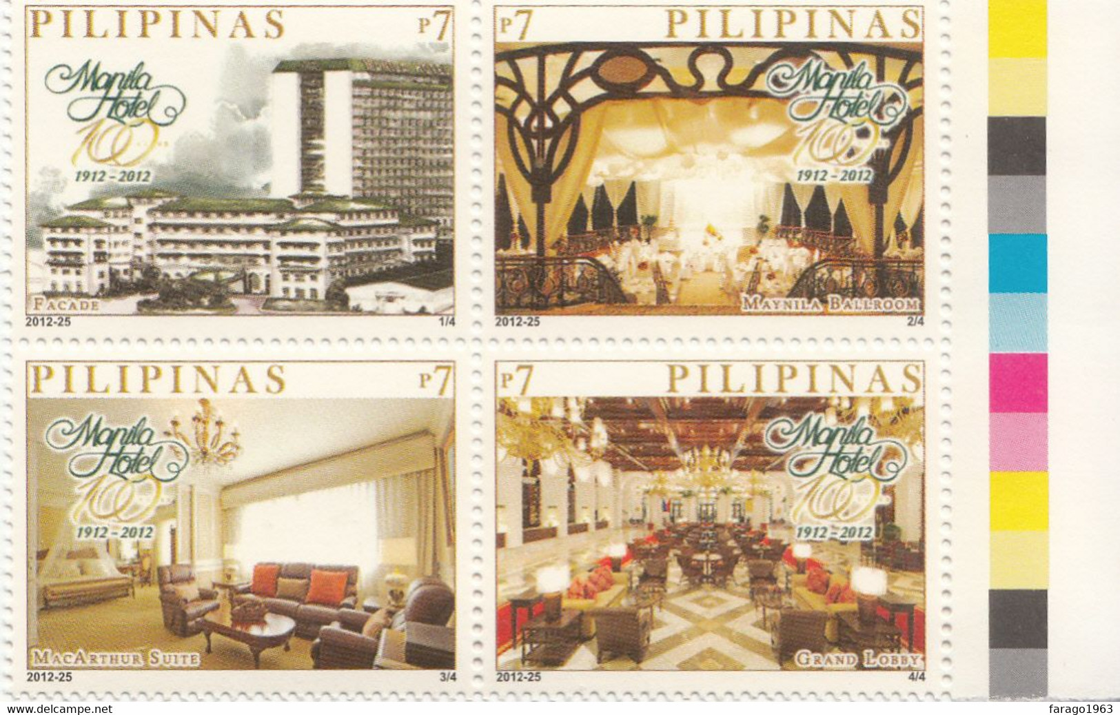 2012 Philippines Manila Hotel Complete Block Of 4 MNH - Filipinas