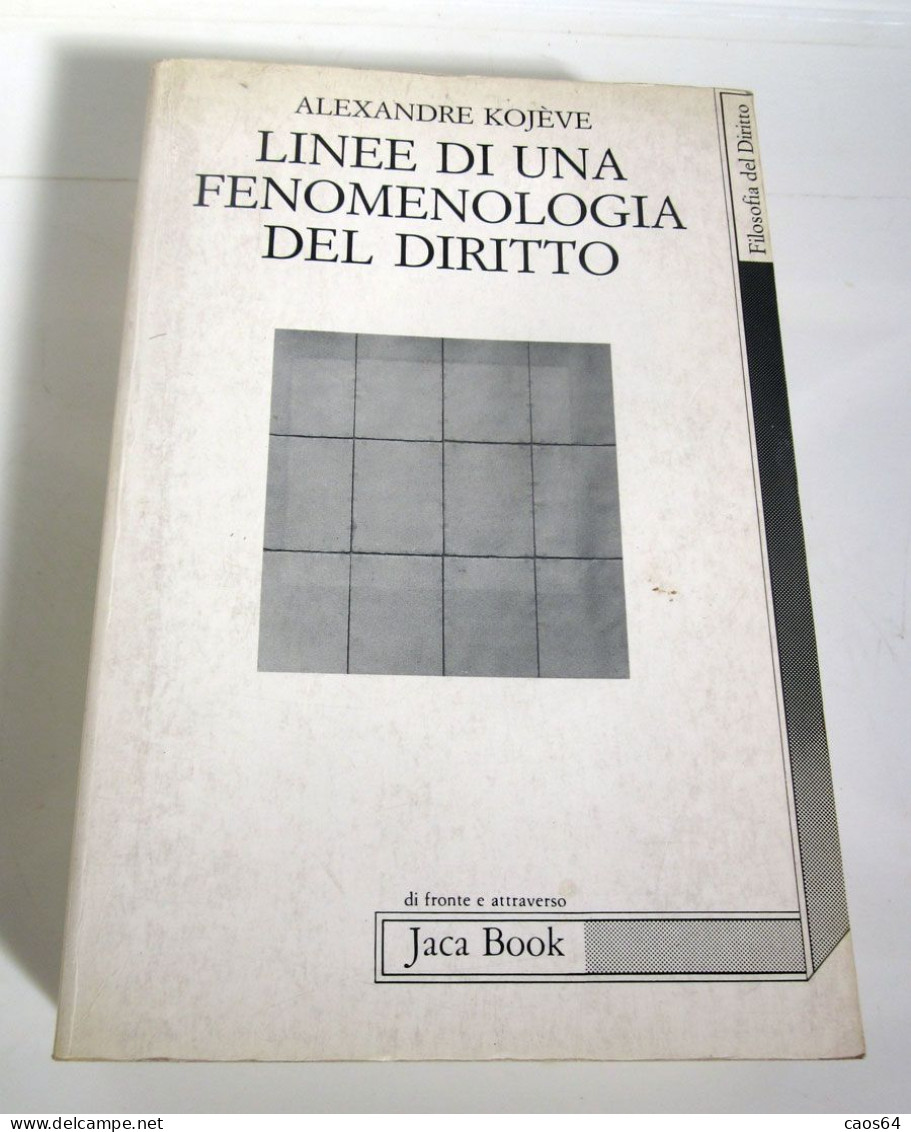 Linee Di Una Fenomenologia Del Diritto Alexandre Kojève Jaca Book 1989 - Rechten En Economie
