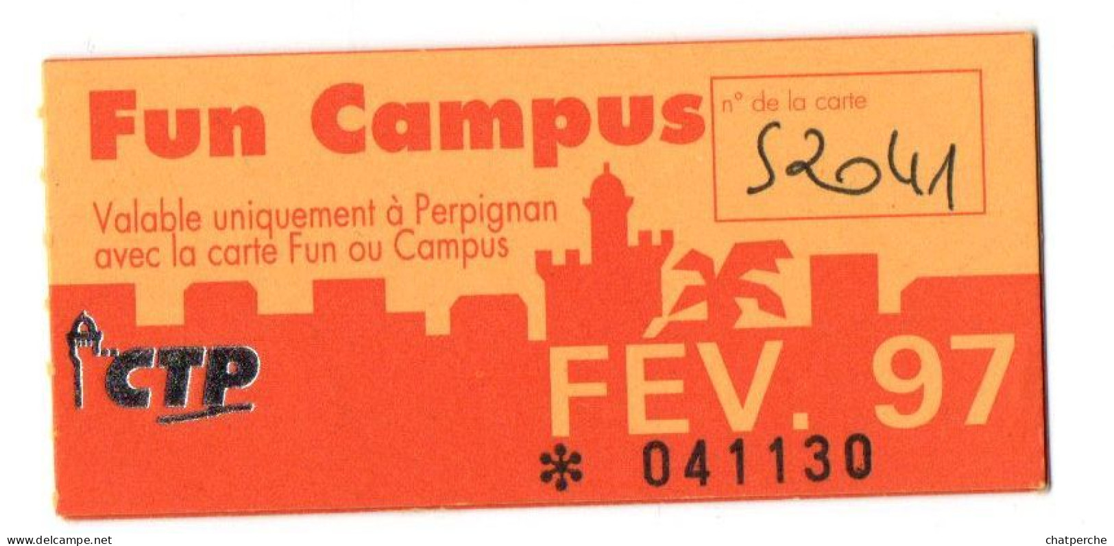 BILLET TICKET ENTREE TRANSPORT AUTOBUS TRANSPORTS PERPIGNAN FUN CAMPUS 66 PYRENEES-ORIENTALES LOT DE 4 TICKETS - Europa