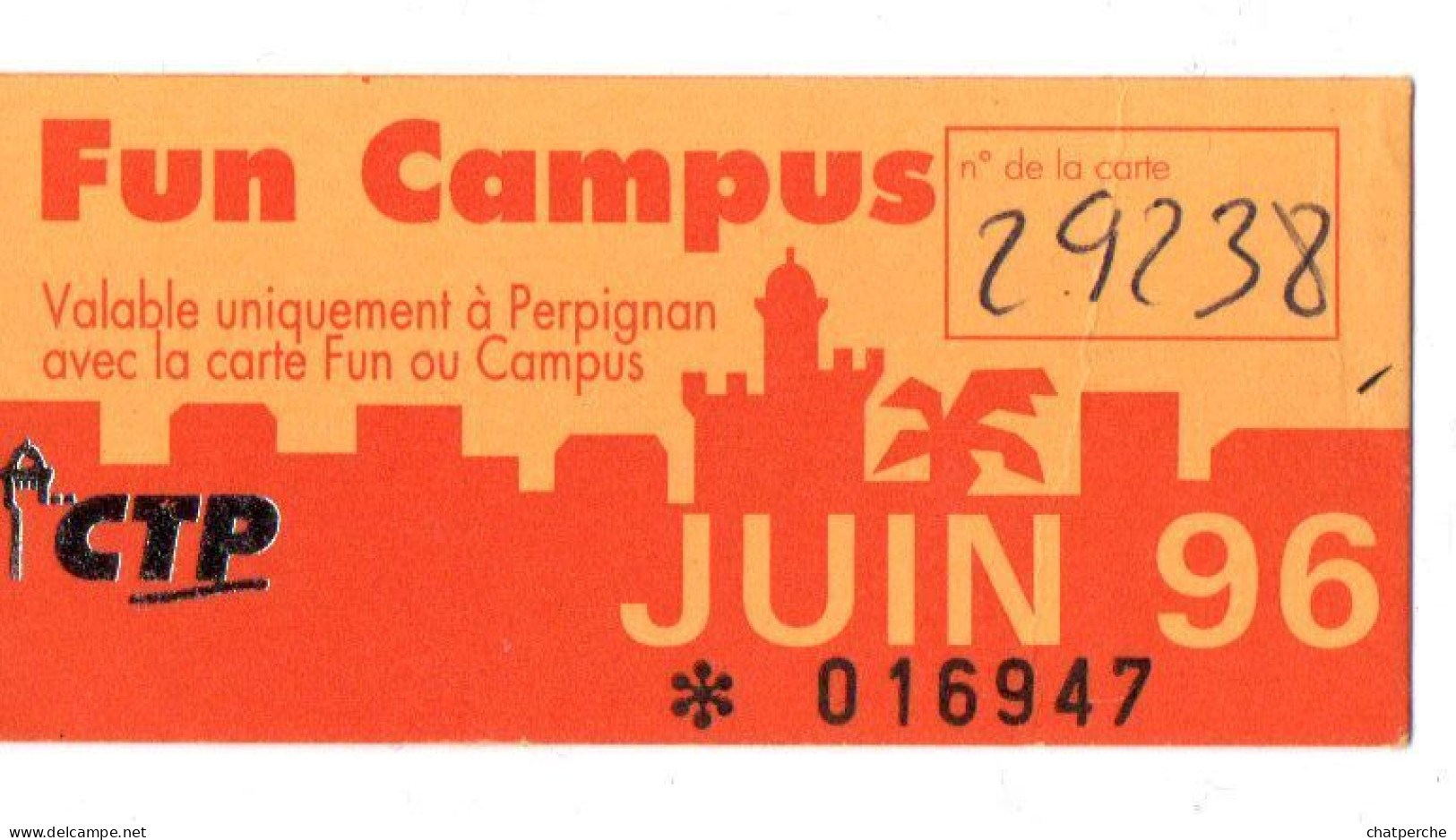 BILLET TICKET ENTREE TRANSPORT AUTOBUS TRANSPORTS PERPIGNAN FUN CAMPUS 66 PYRENEES-ORIENTALES LOT DE 4 TICKETS - Europa