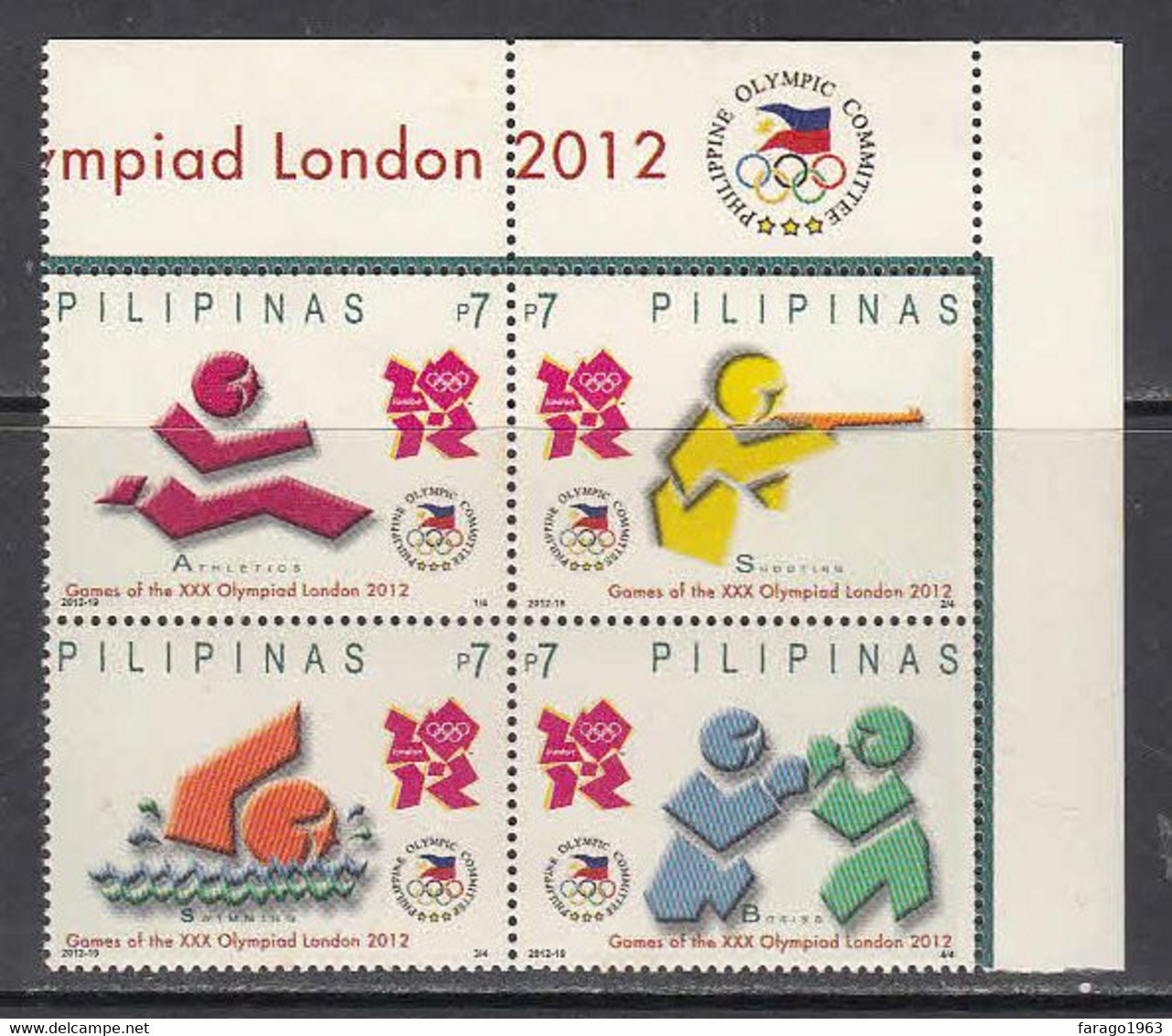 2012 Philippines London Olympics Complete Block Of 4 MNH - Philippines