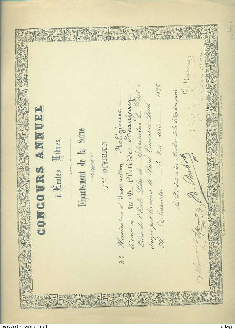 185 - CONCOURX ANNUEL CHARENTON LE PONT 18921 - 240 X 310 - Diplomi E Pagelle