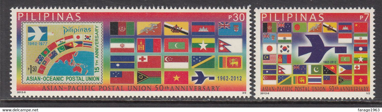 2012 Philippines Asian Pacific Postal Union Flags  Complete Set Of 2  MNH - Filipinas