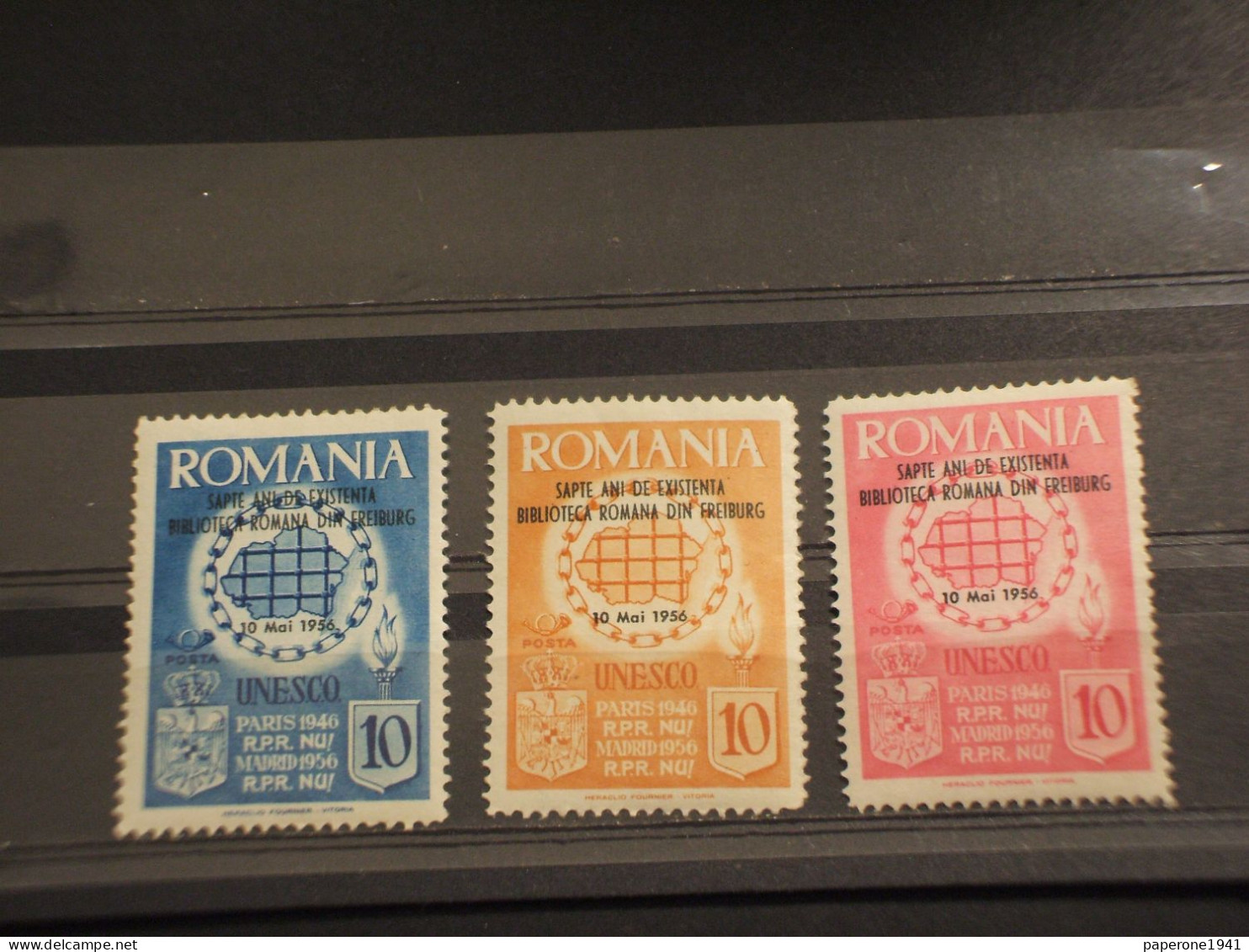 ROMANIA - 1956 MARCHE POSTALI UNESCO/BIBLIOTECA  3 VALORI - NUOVI(++) - Neufs