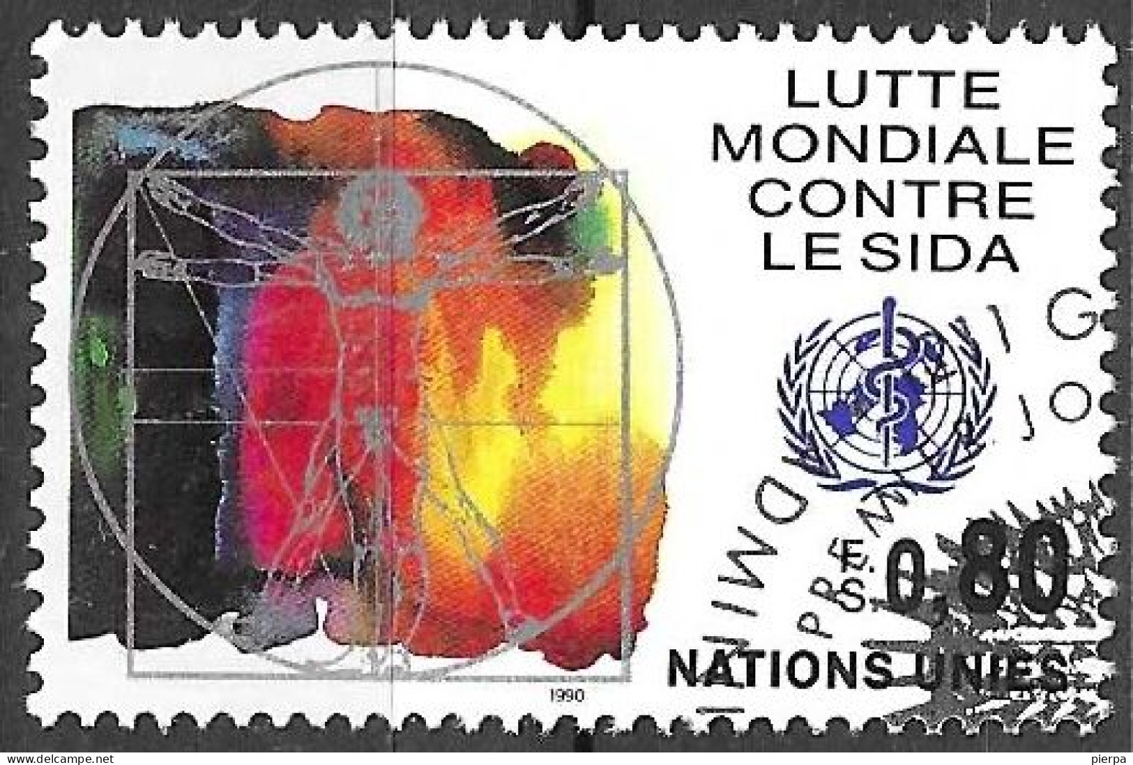 O.N.U. GENEVE - 1990 - LOTTA CONTRO SIDA - F. 0,80 - USATO (YVERT 189 - MICHEL 185) - Oblitérés
