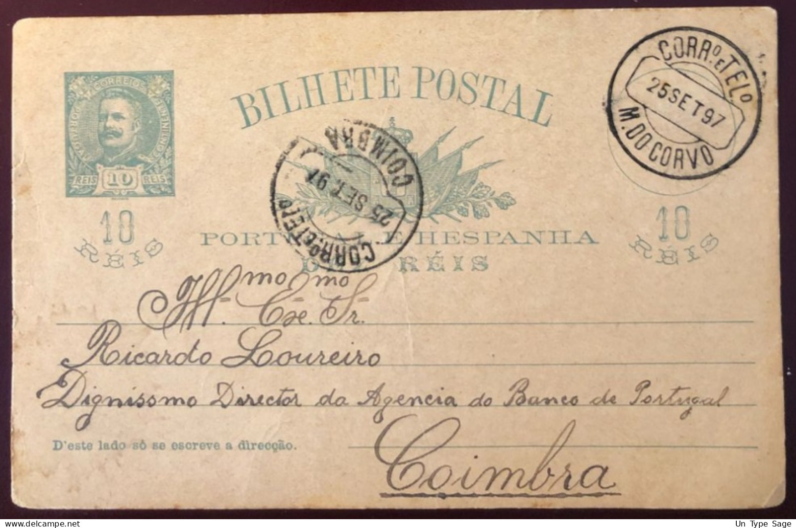 Portugal, Entier-carte De M. DO CORVO 25.9.1897 - (N189) - Entiers Postaux