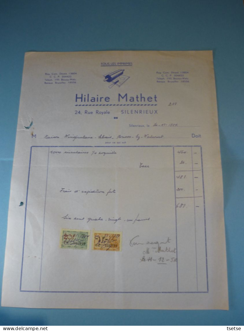 Ancienne Facture - Hilaire Mathet - Tout Les Imprimés / Silenrieux - 1954 - 1950 - ...