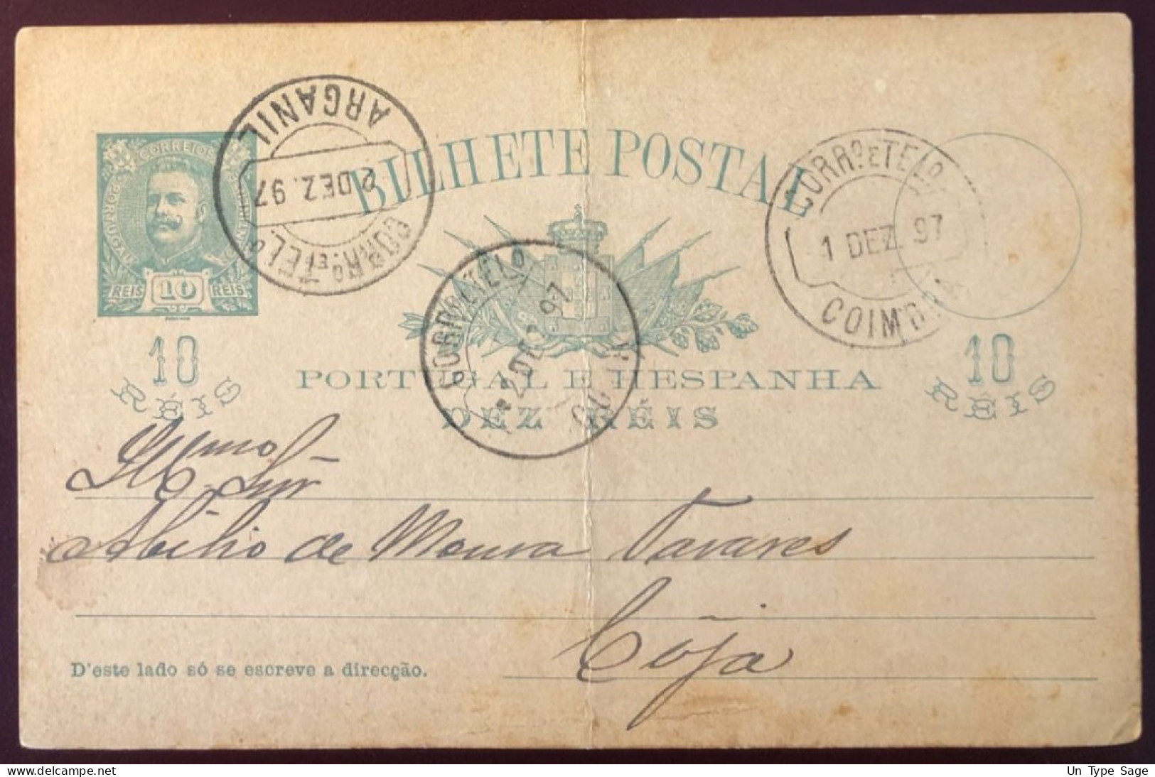 Portugal, Entier-carte De ARGANIL 2.12.1897 - (N199) - Postal Stationery