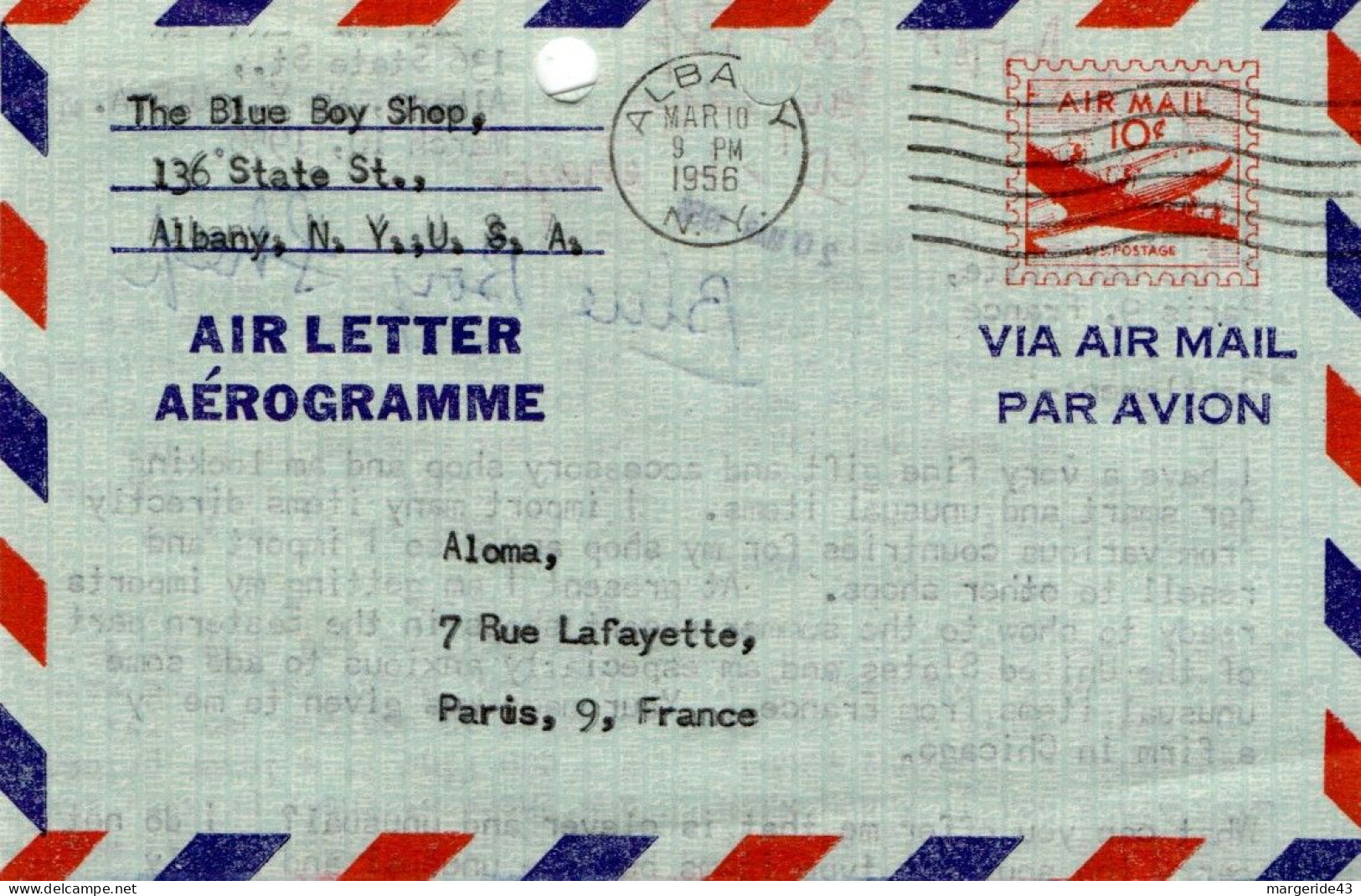 USA ETATS UNIS AEROGRAMME POUR LA FRANCE 1956 - Briefe U. Dokumente