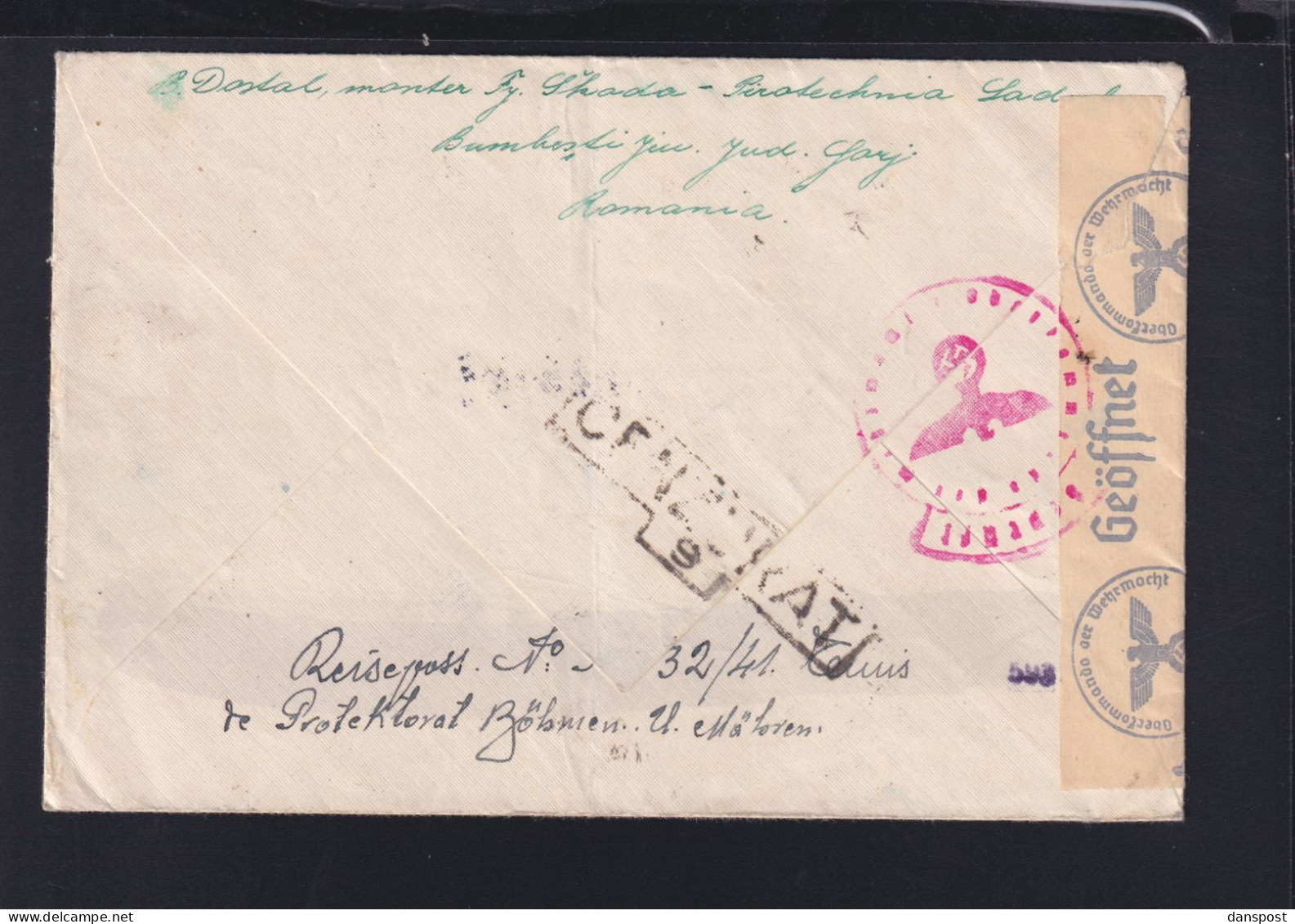 Rumänien Romania R-Brief 1943 Gura Sadului Nach Böhmen Mähren Zensur - Lettres 2ème Guerre Mondiale