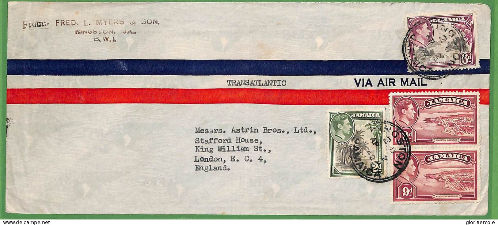 ZA1474 - JAMAICA - POSTAL HISTORY - Oversize AIRMAIL COVER To England  1942 - Jamaica (1962-...)