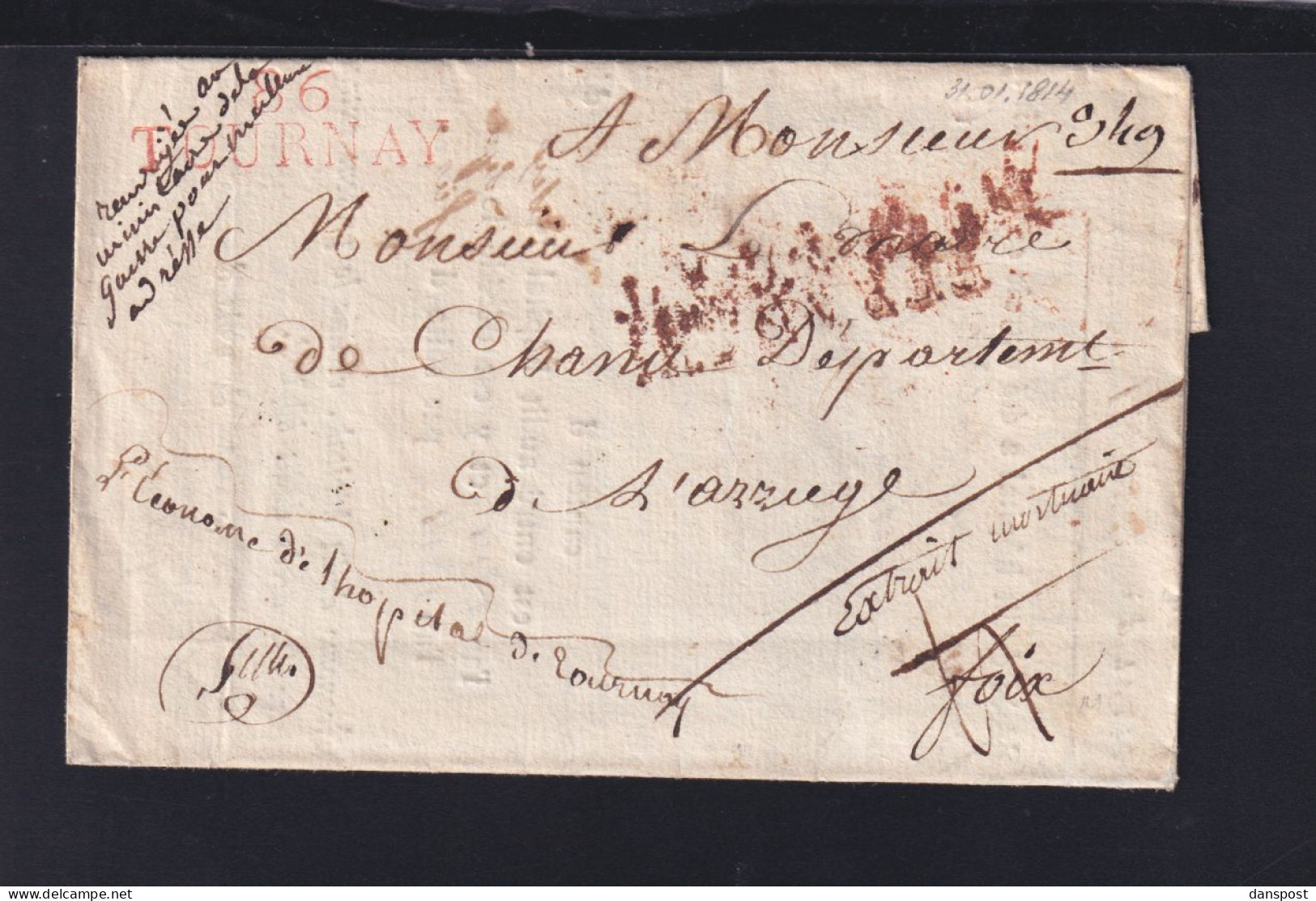 Belgien Faltbrief 1814 Extrait Mortuaire Tournay - 1794-1814 (Franse Tijd)