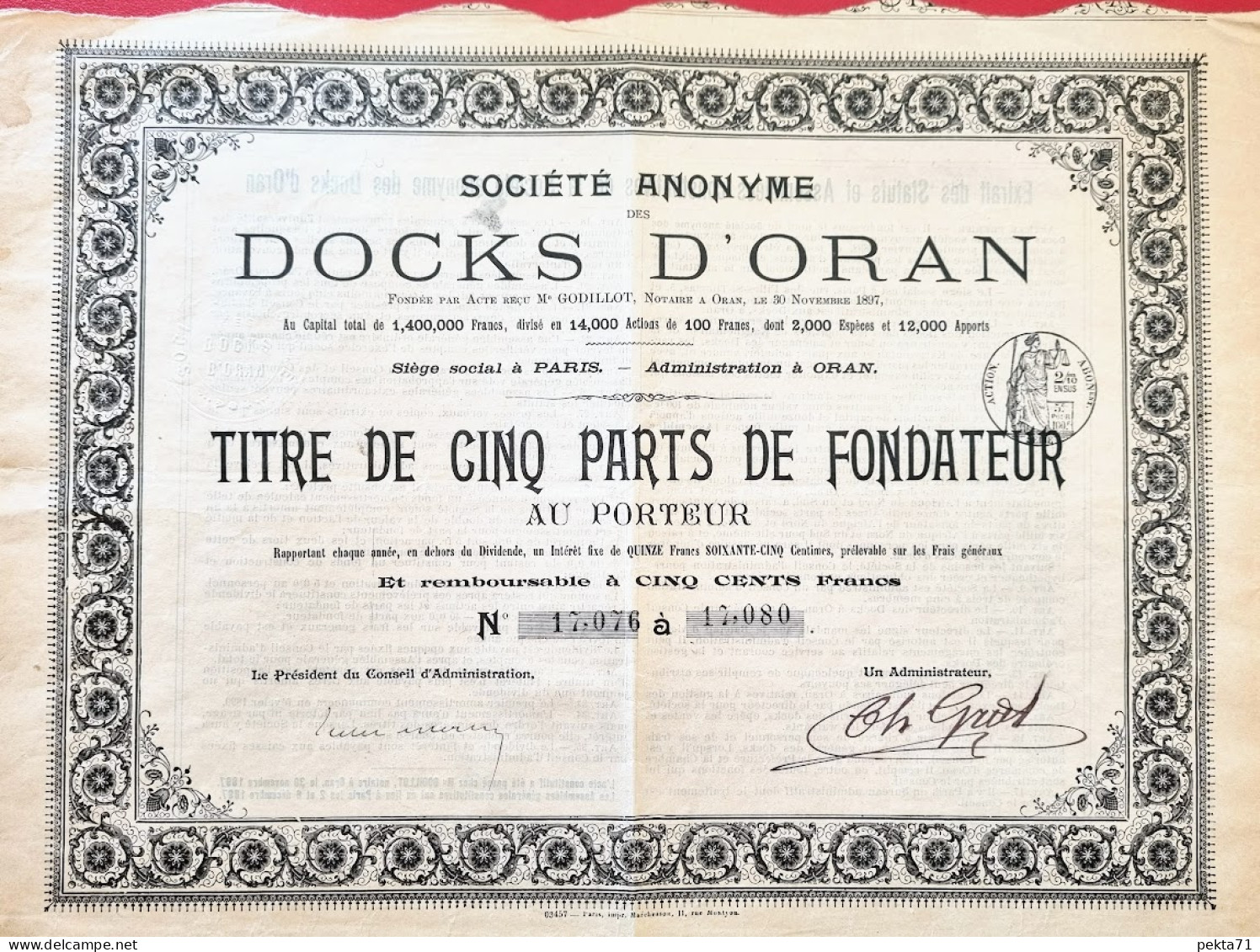 ALGERIE - S. A. DES DOCKS D'ORAN - Africa
